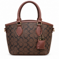 ARUKSA dark circle print top handle handbag with hanging mini handbag charm