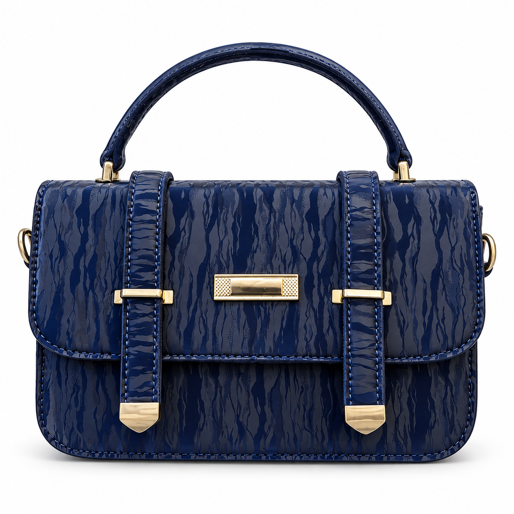 Textured Buckle Detail Satchel Handbag