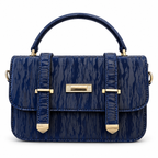 Textured Buckle Detail Satchel Handbag