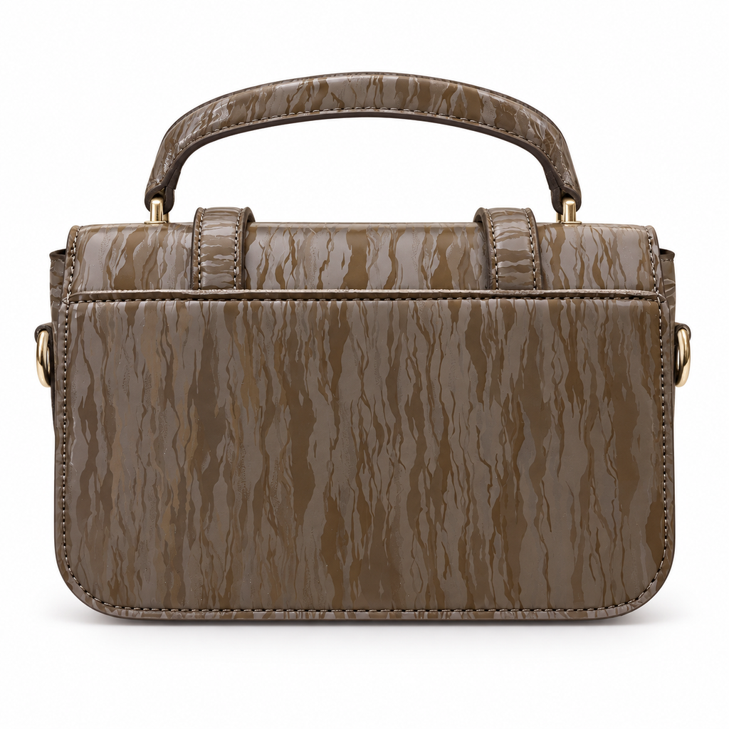 Textured Buckle Detail Satchel Handbag