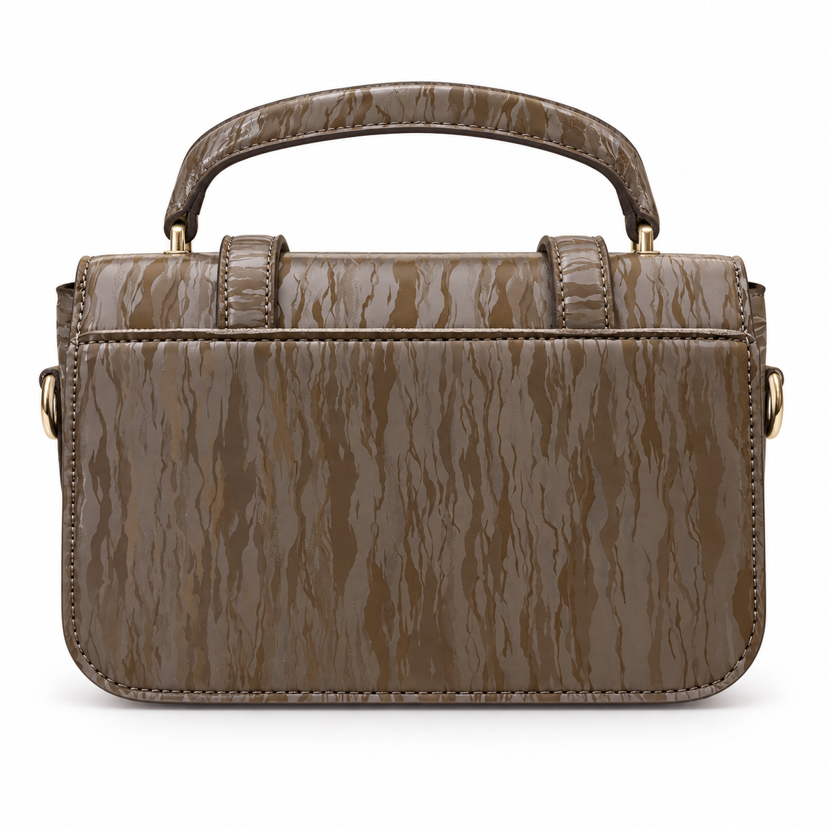 Textured Buckle Detail Satchel Handbag
