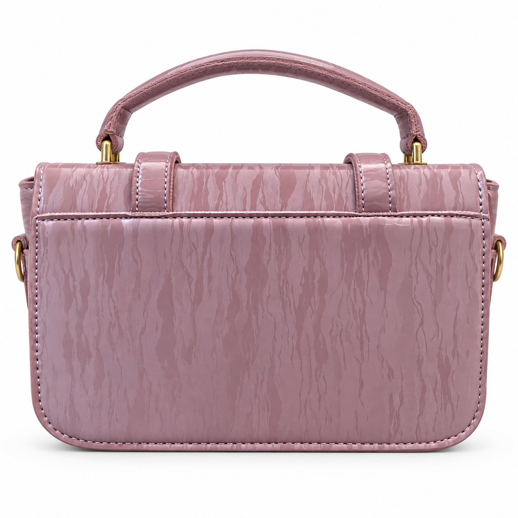 Textured Buckle Detail Satchel Handbag