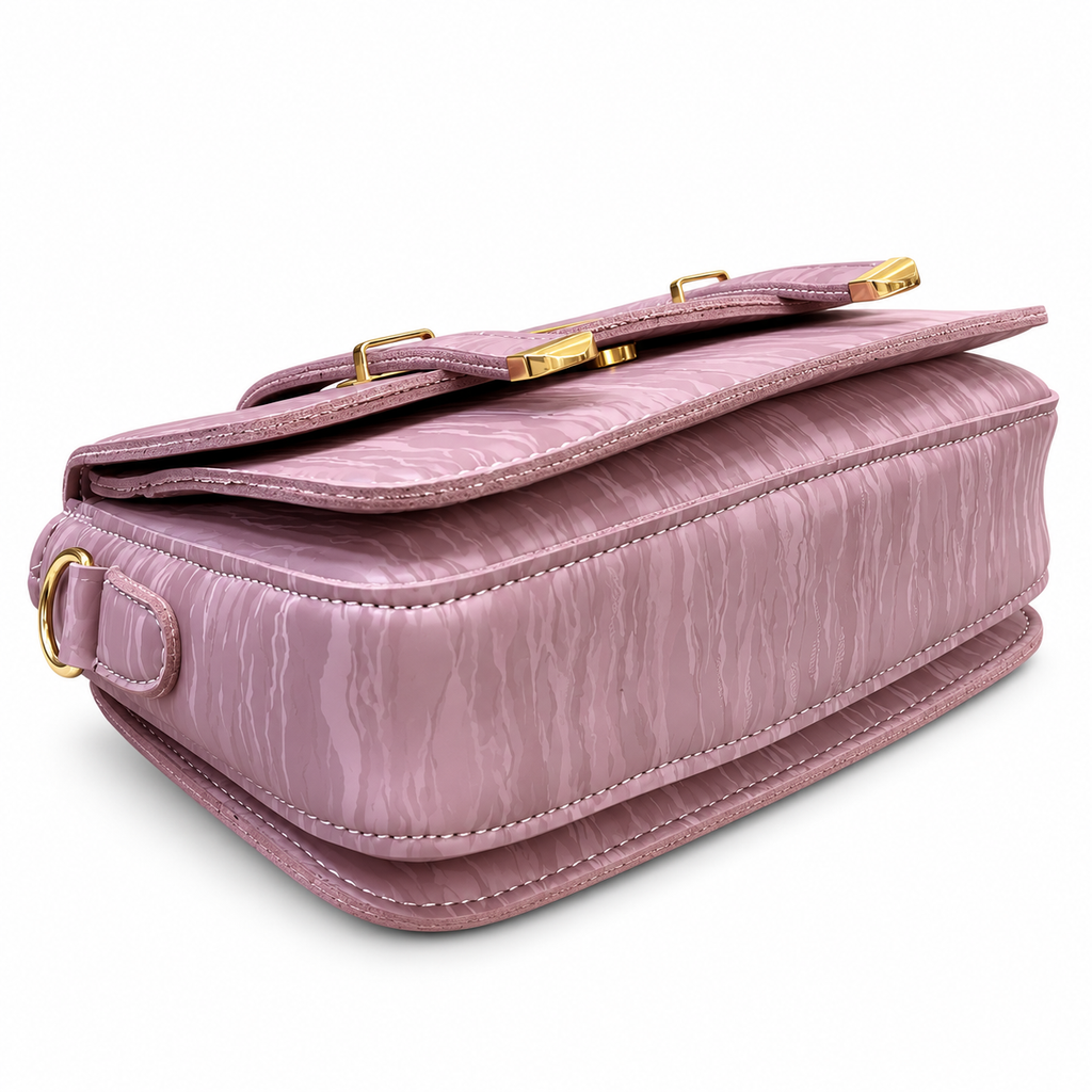 Textured Buckle Detail Satchel Handbag