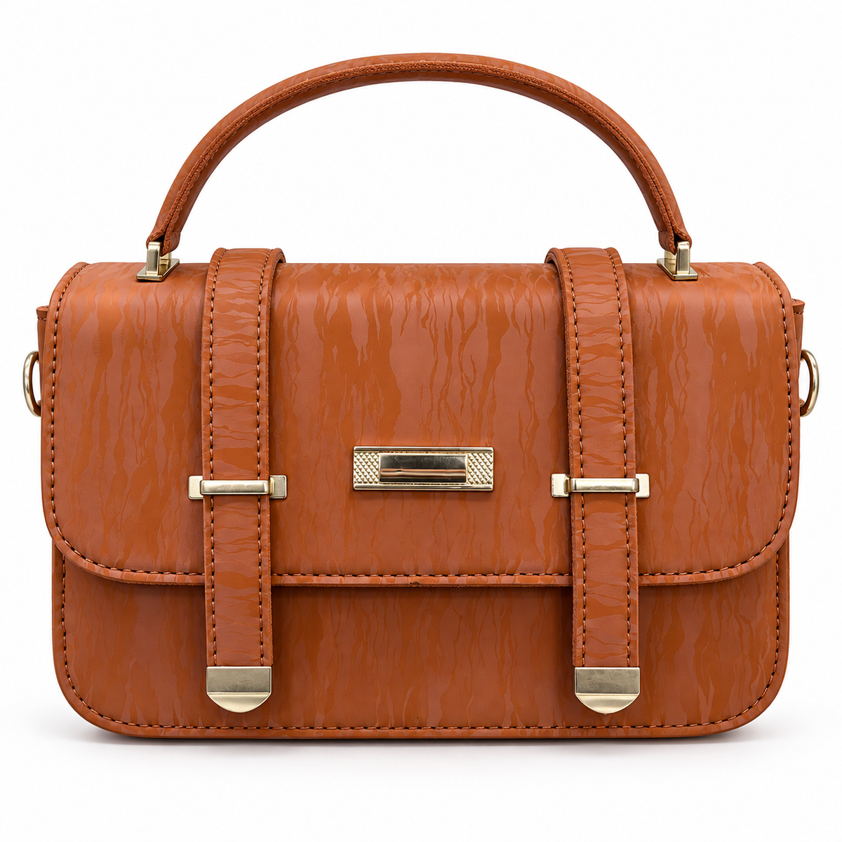 Textured Buckle Detail Satchel Handbag