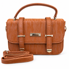 Textured Buckle Detail Satchel Handbag