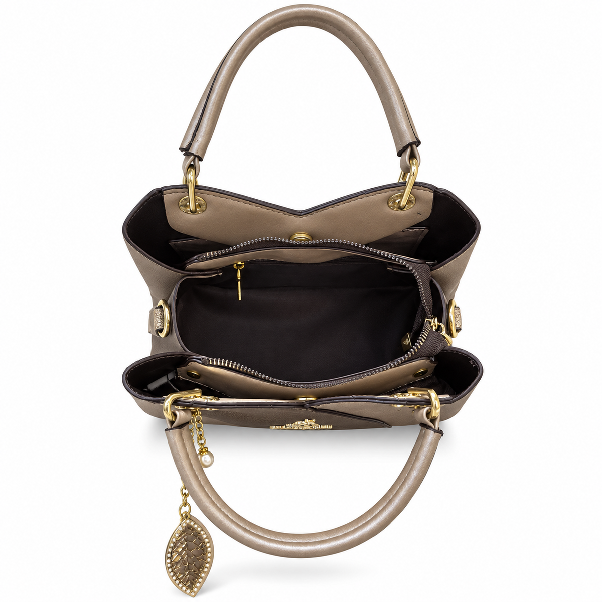 Imported Leaf Charm Top Handle Handbag