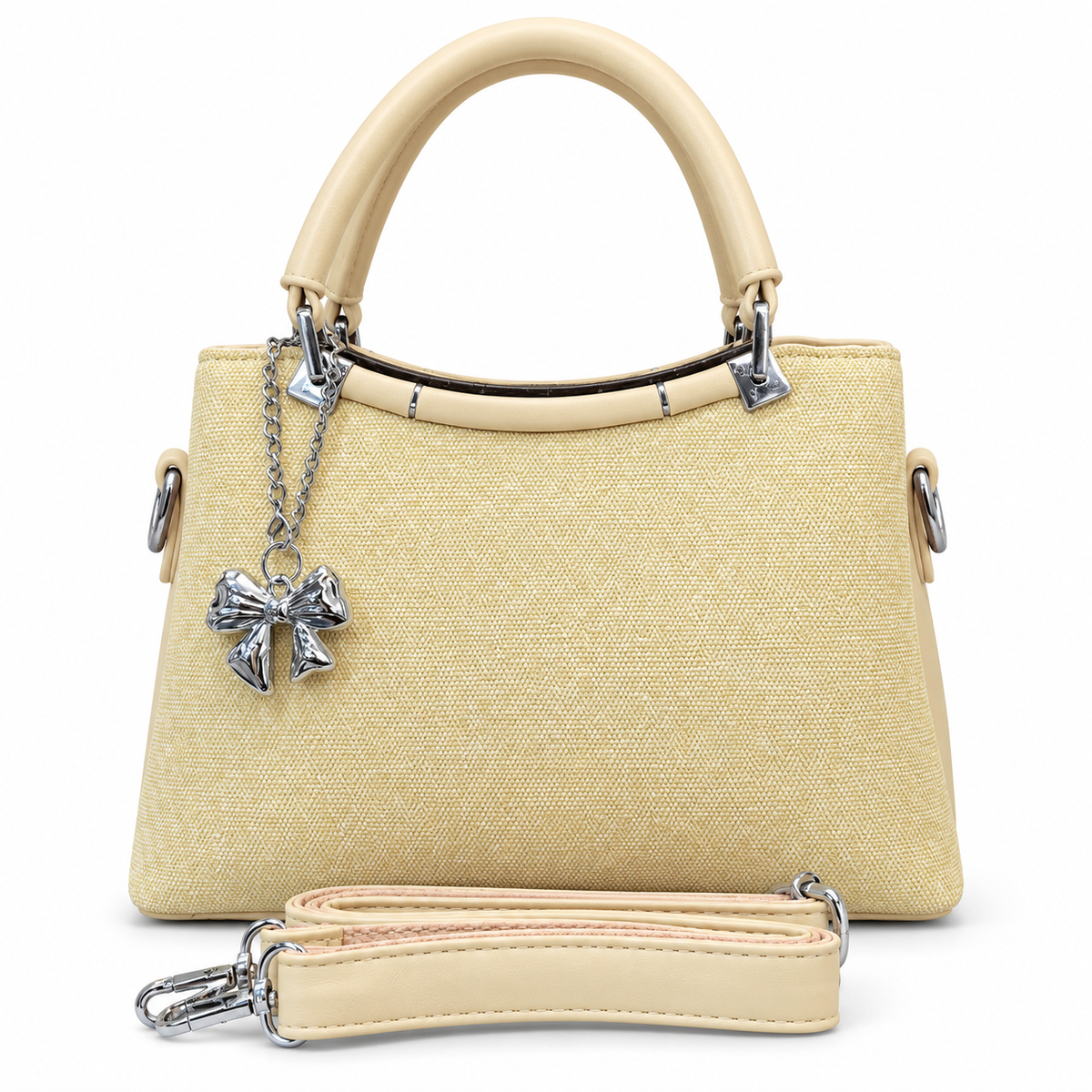 Imported Textured Top Handle Handbag