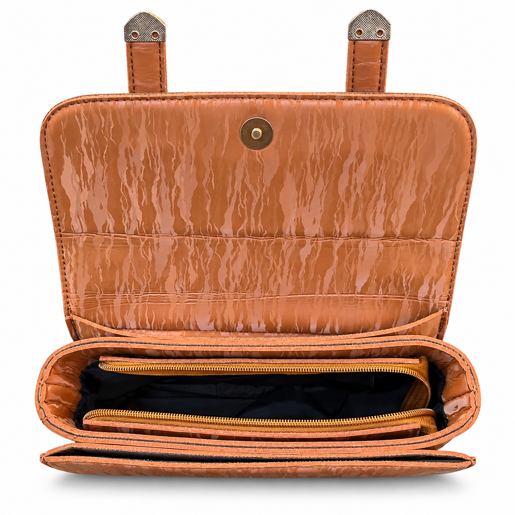 Textured Buckle Detail Satchel Handbag