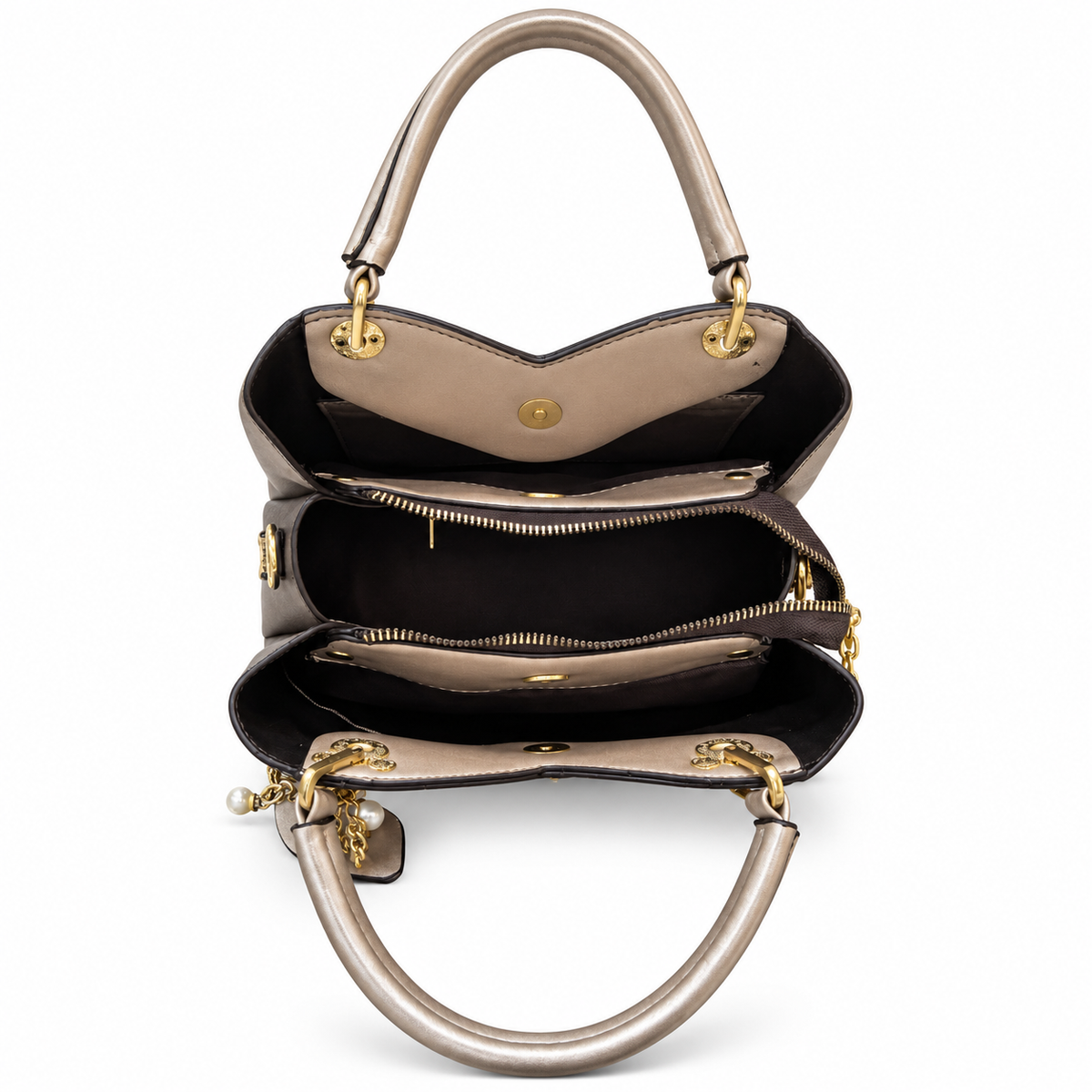 Imported Leaf Charm Top Handle Handbag