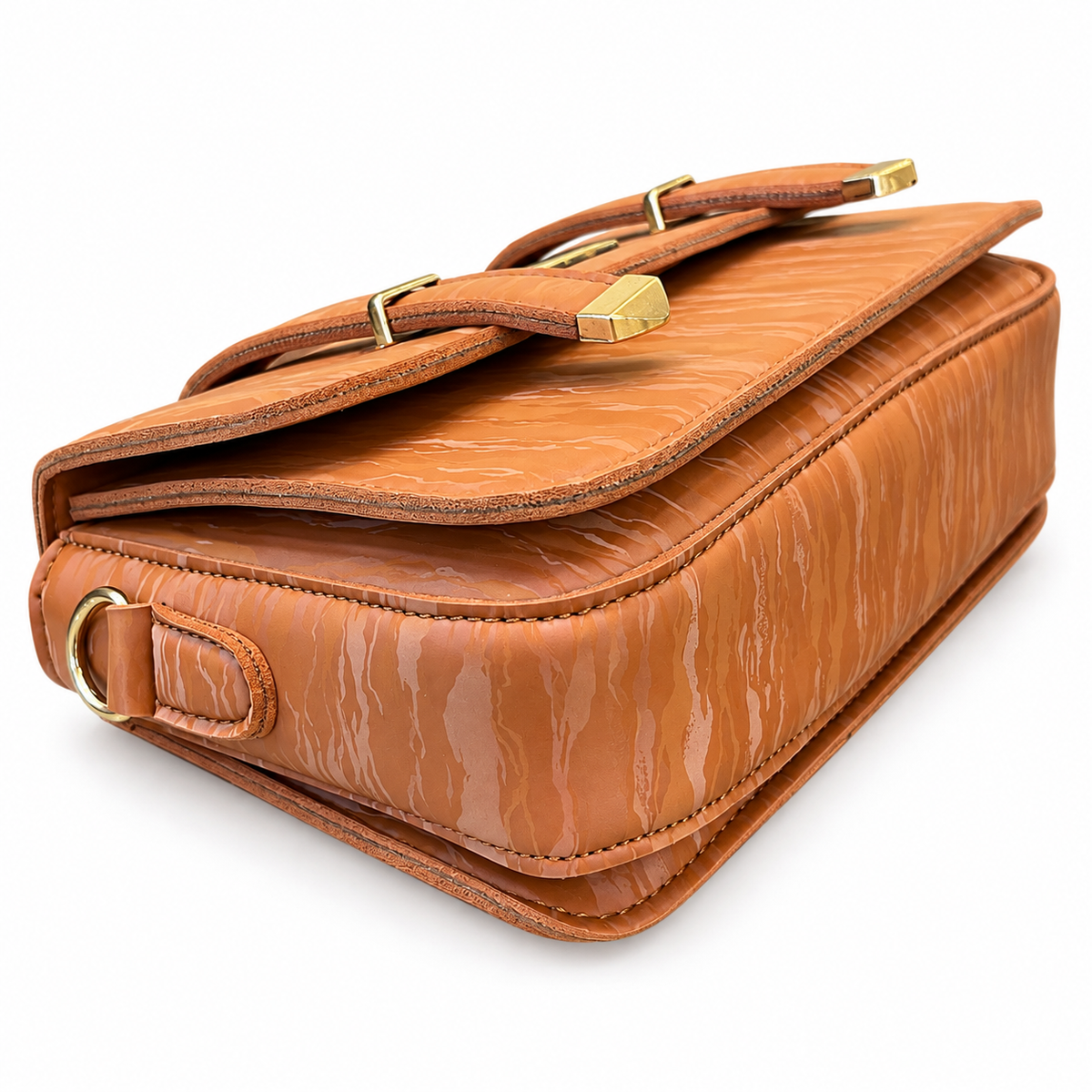 Textured Buckle Detail Satchel Handbag