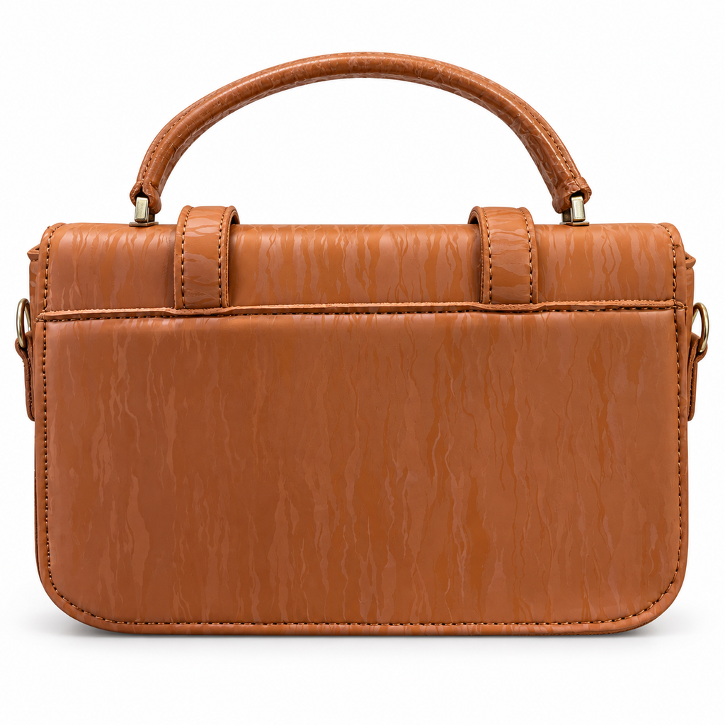 Textured Buckle Detail Satchel Handbag