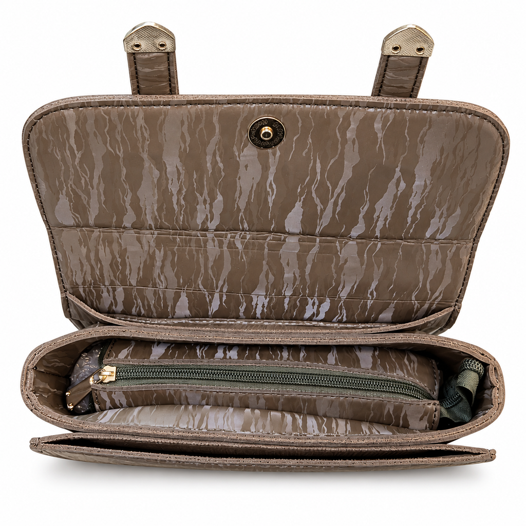Textured Buckle Detail Satchel Handbag