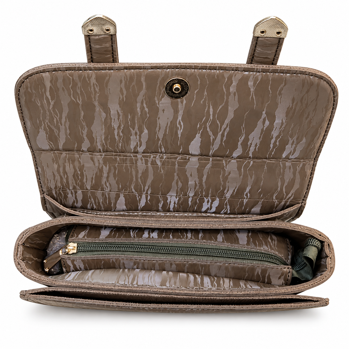Textured Buckle Detail Satchel Handbag