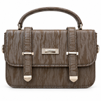 Textured Buckle Detail Satchel Handbag