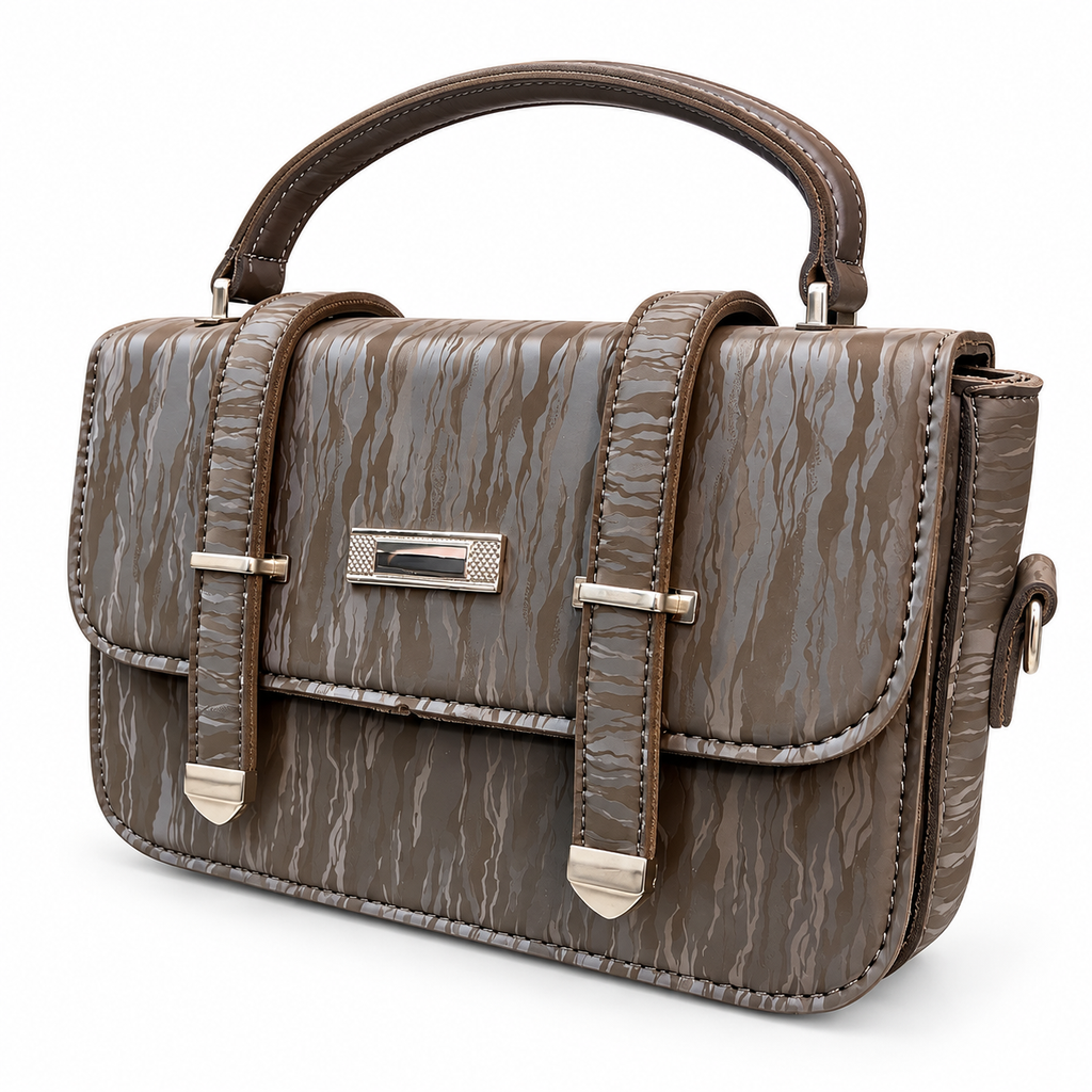 Textured Buckle Detail Satchel Handbag