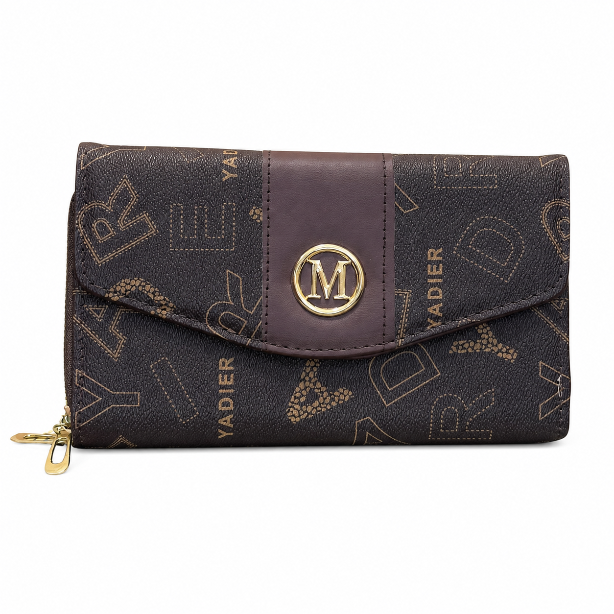 All-Over Letter-Pattern Flap Clutch