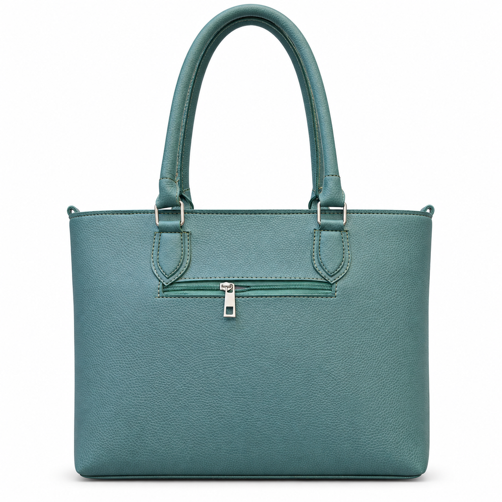 Pebbled-Texture Structured Front-Pocket Tote Bag