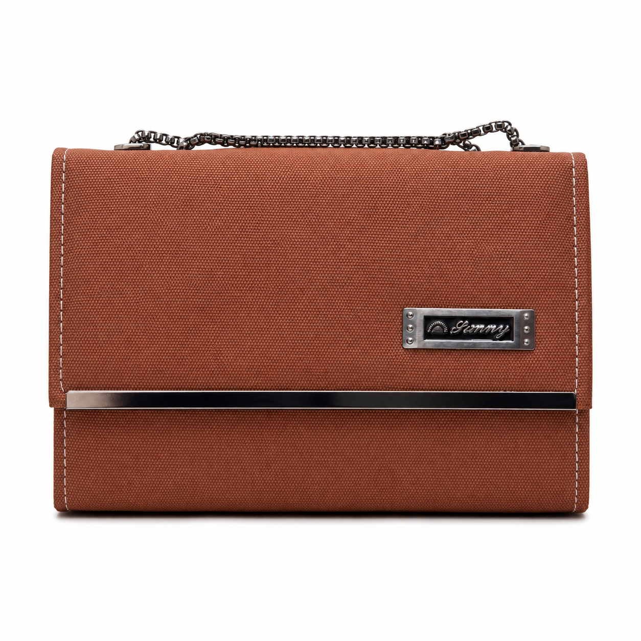 Rectangular Textured Chain Flap Shoulder Bag