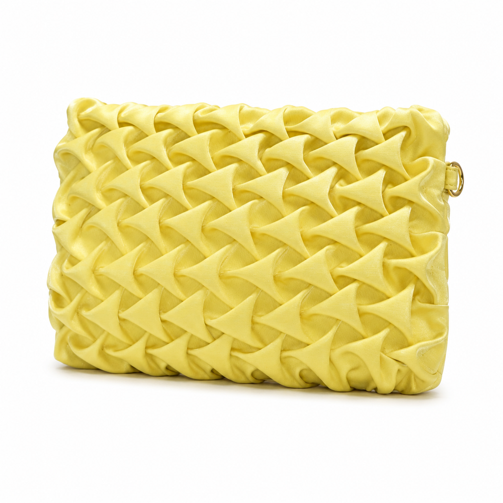 Ruched Textured Clutch with Chain Strap