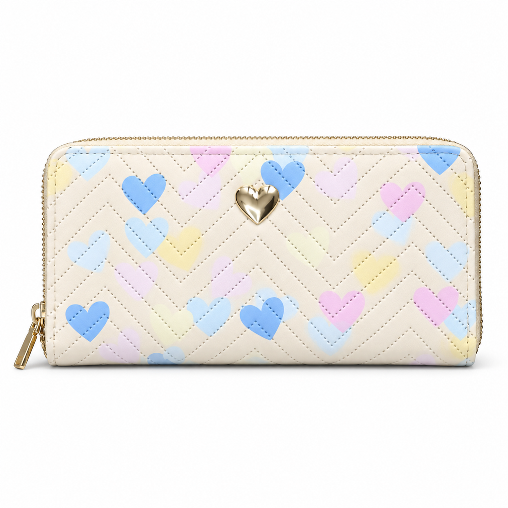 Quilted Heart-Pattern Zipper Pouch