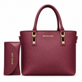Structured textured handbag with matching accessory pouch and gold-tone hardware