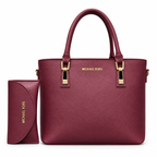 Structured textured handbag with matching accessory pouch and gold-tone hardware