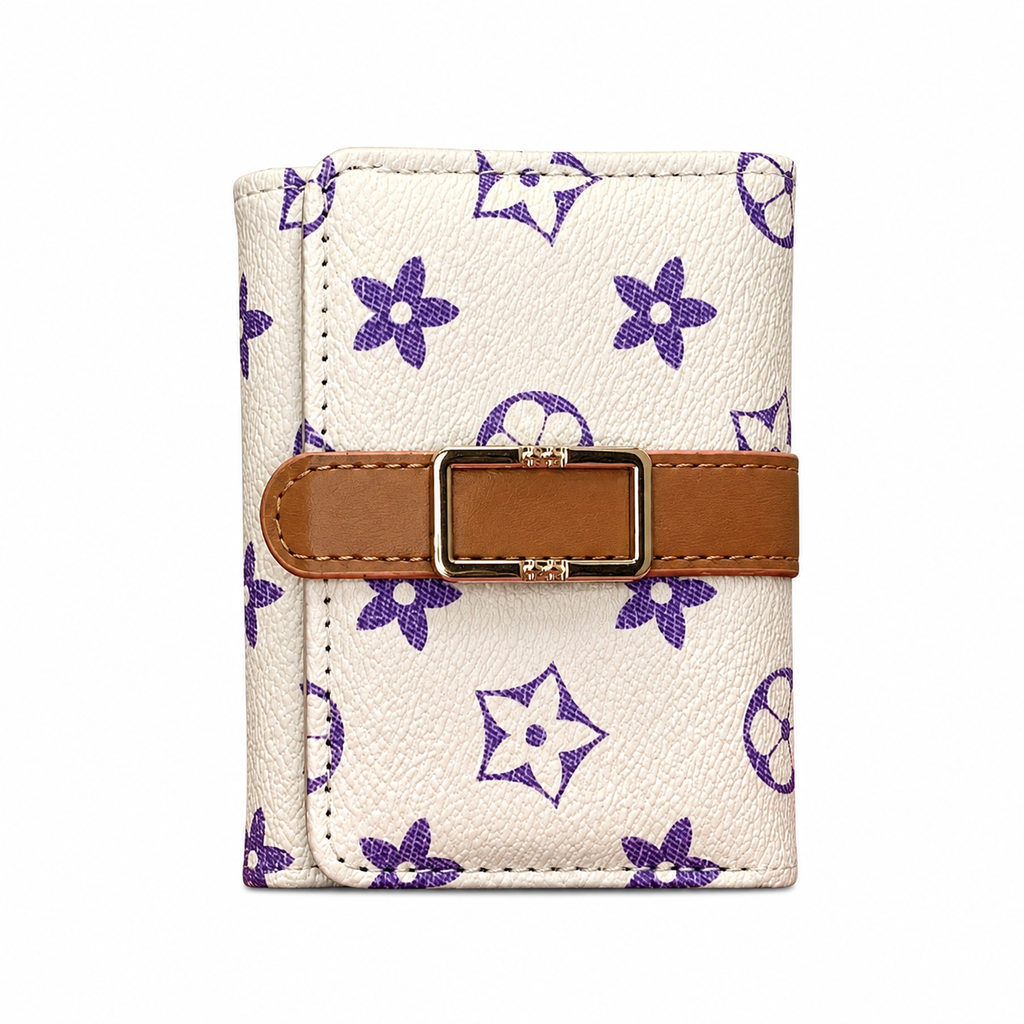 Compact Check-Pattern Buckle Wallet