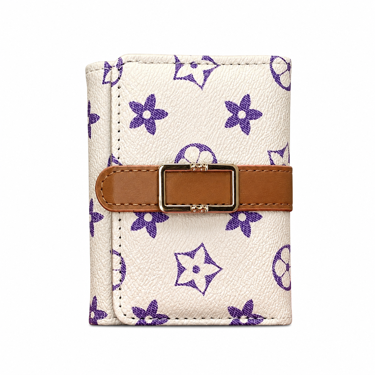 Compact Check-Pattern Buckle Wallet