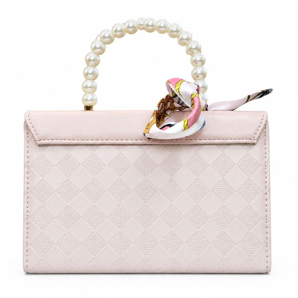Pearl-Handle Scarf-Accent Handbag