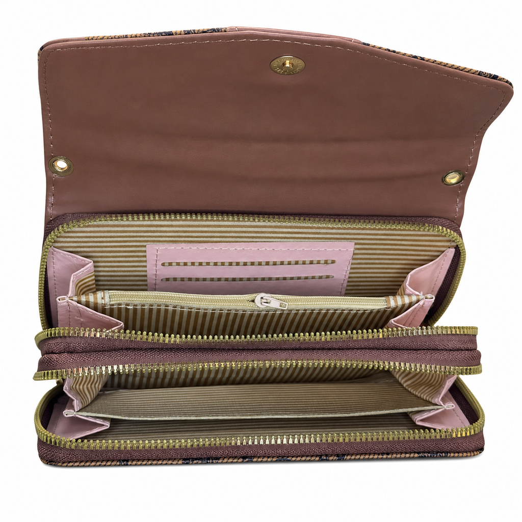 All-Over Letter-Pattern Flap Clutch