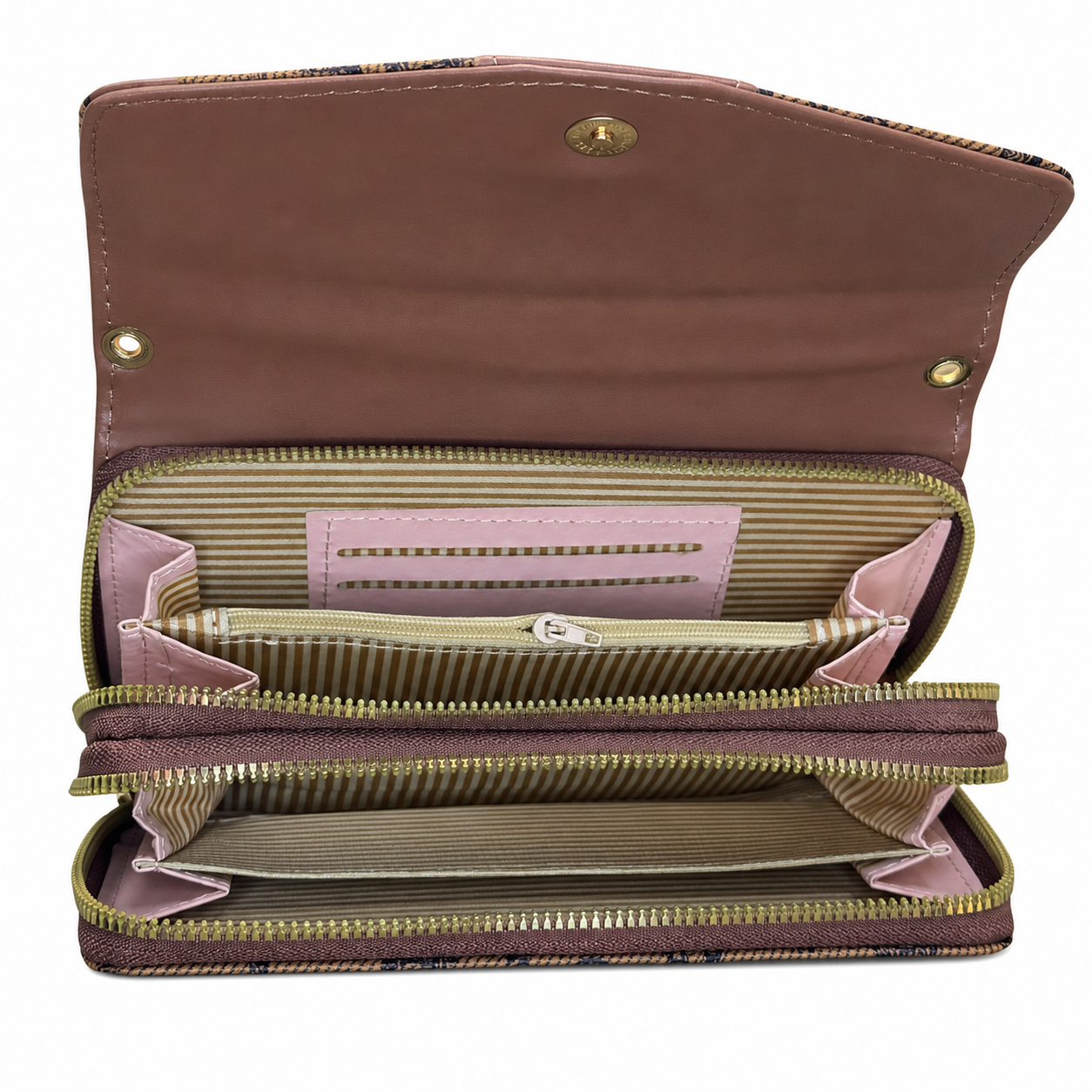 All-Over Letter-Pattern Flap Clutch