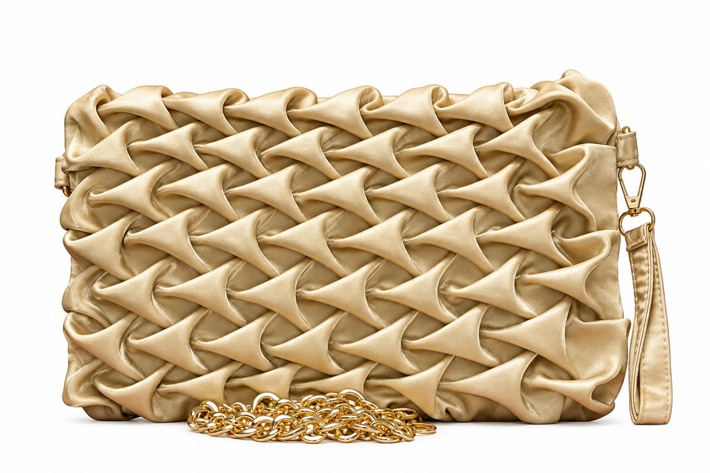 Ruched Textured Clutch with Chain Strap