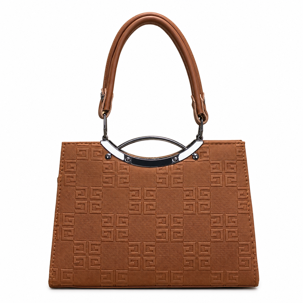 Geometric Embossed Double-Handle Handbag
