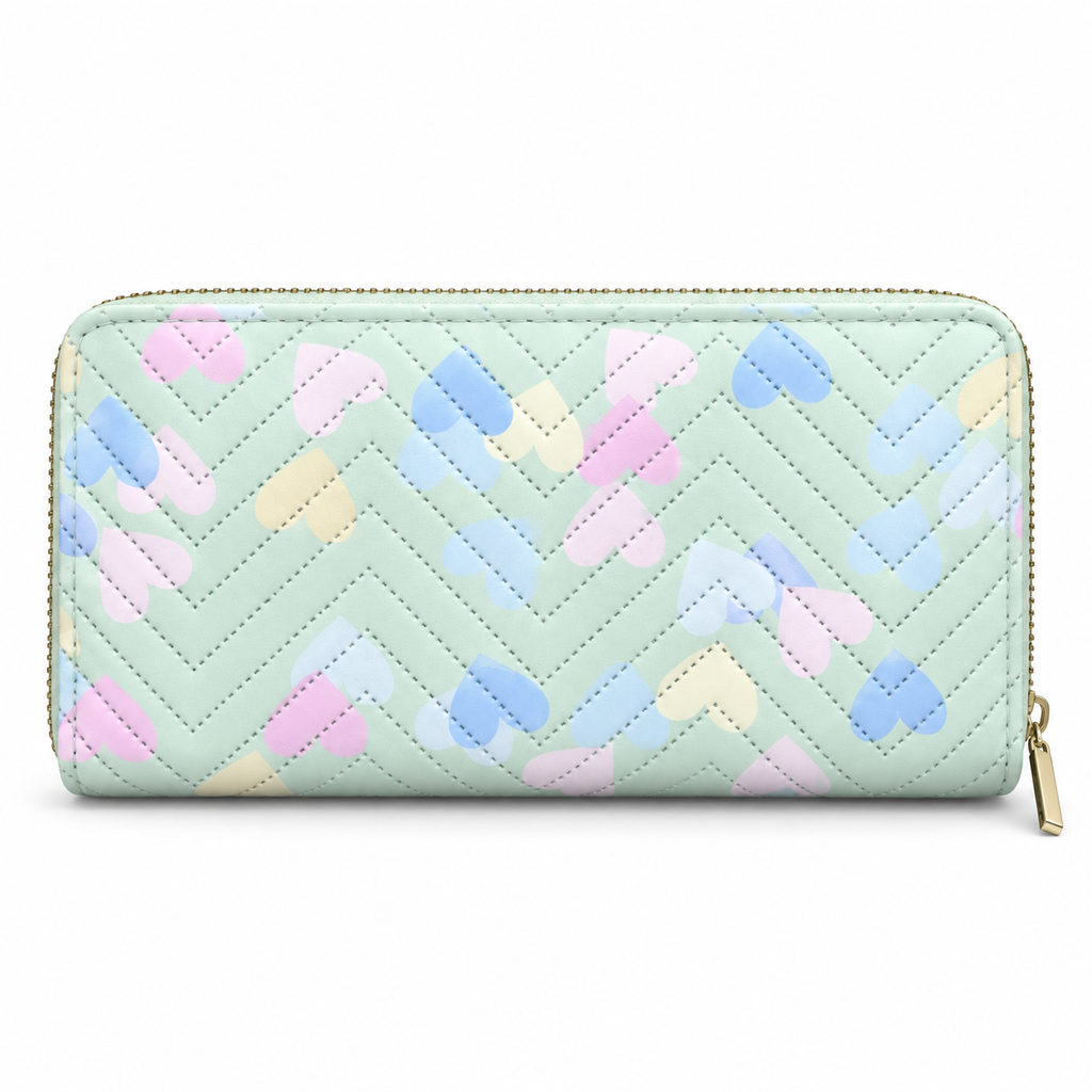 Quilted Heart-Pattern Zipper Pouch