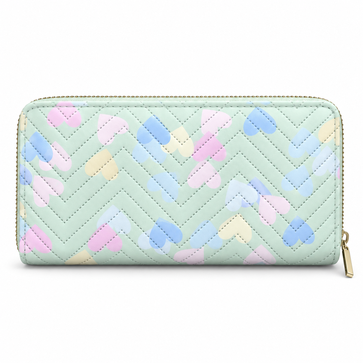 Quilted Heart-Pattern Zipper Pouch