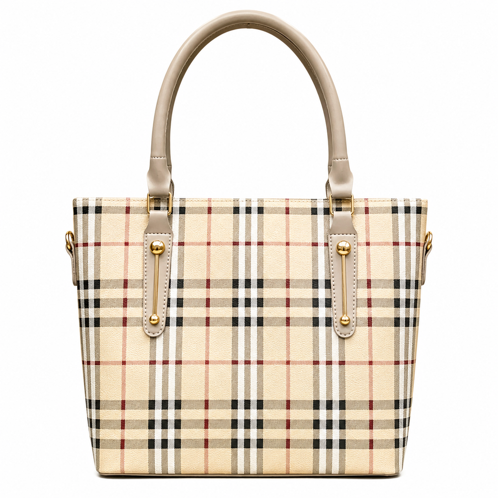 Classic Check-Pattern Structured Tote Bag