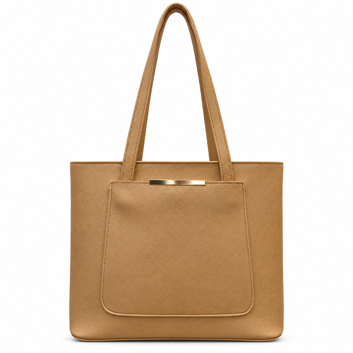 Structured Textured Shoulder Tote with Front Pocket