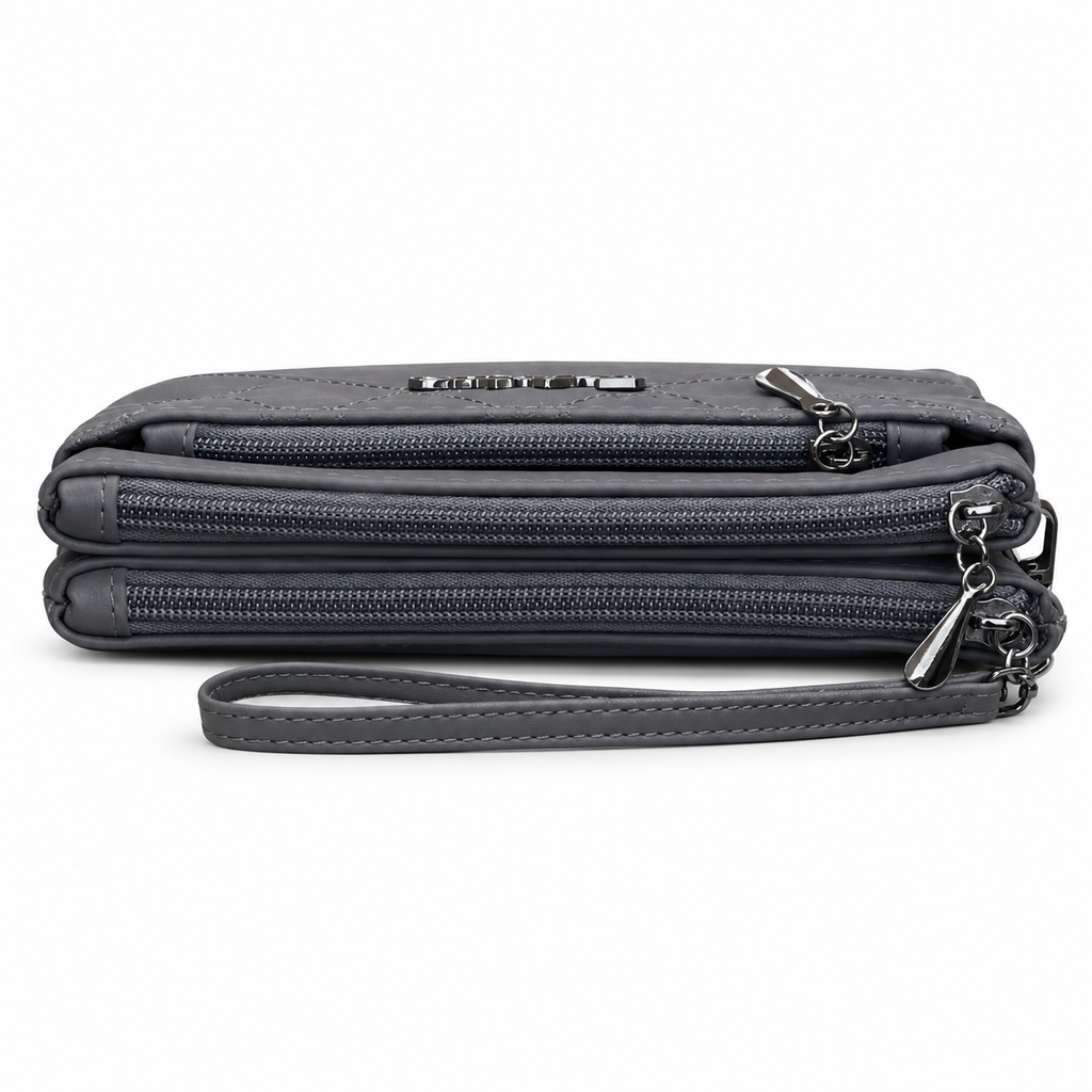 Quilted Double-Zipper Wristlet Pouch