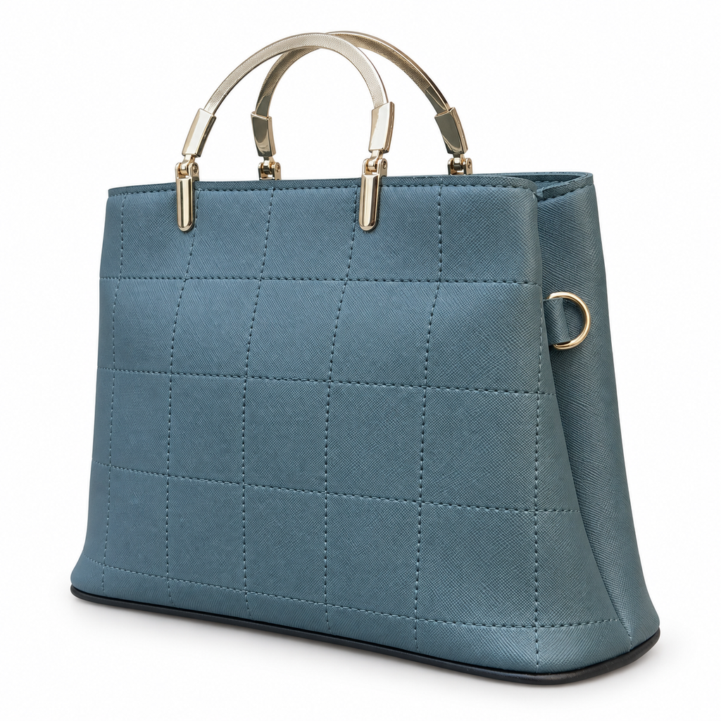 Structured Grid-Textured Top-Handle Handbag