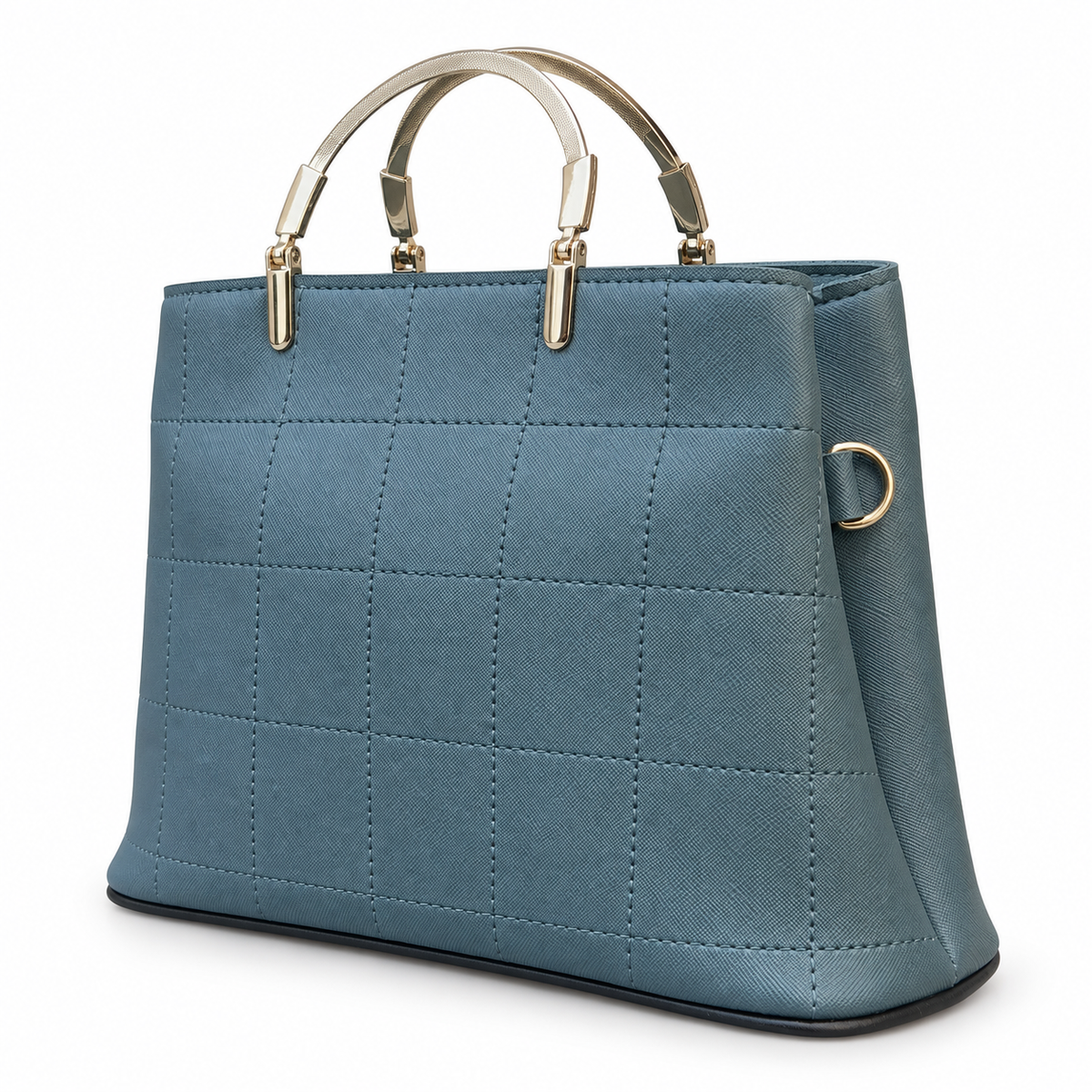 Structured Grid-Textured Top-Handle Handbag