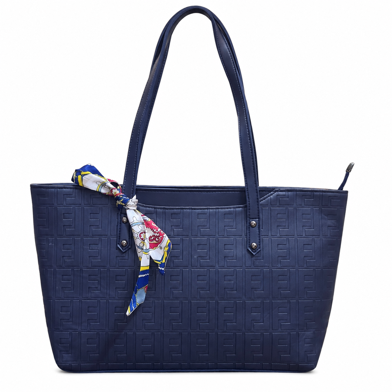Structured Embossed Tote Bag with Scarf Accent