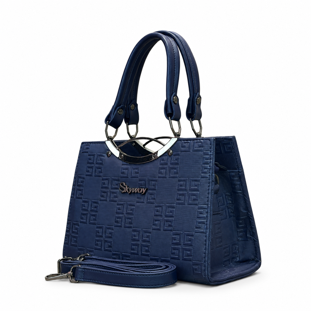 Geometric Embossed Double-Handle Handbag