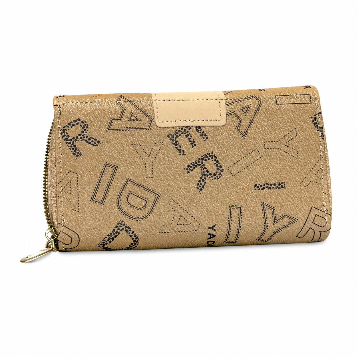 All-Over Letter-Pattern Flap Clutch