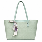 Structured Embossed Tote Bag with Scarf Accent