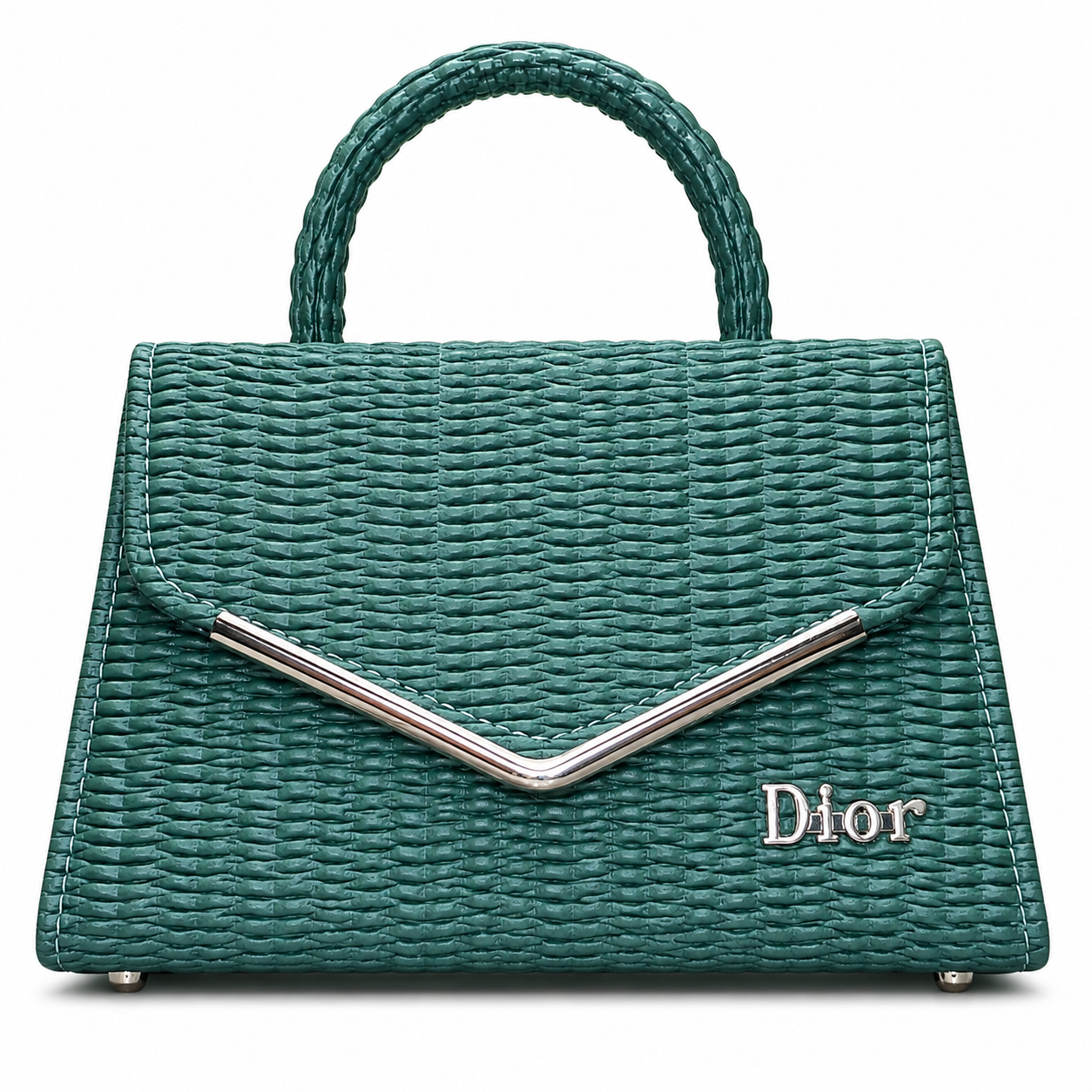 Textured V-Accent Top-Handle Handbag