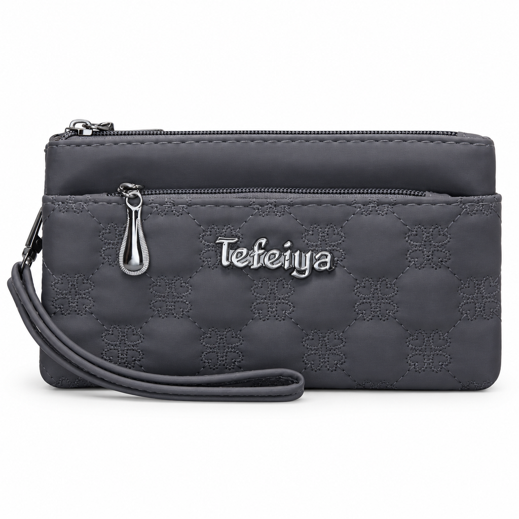 Quilted Double-Zipper Wristlet Pouch