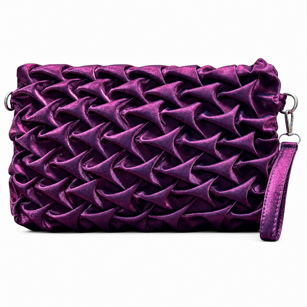 Ruched Textured Clutch with Chain Strap
