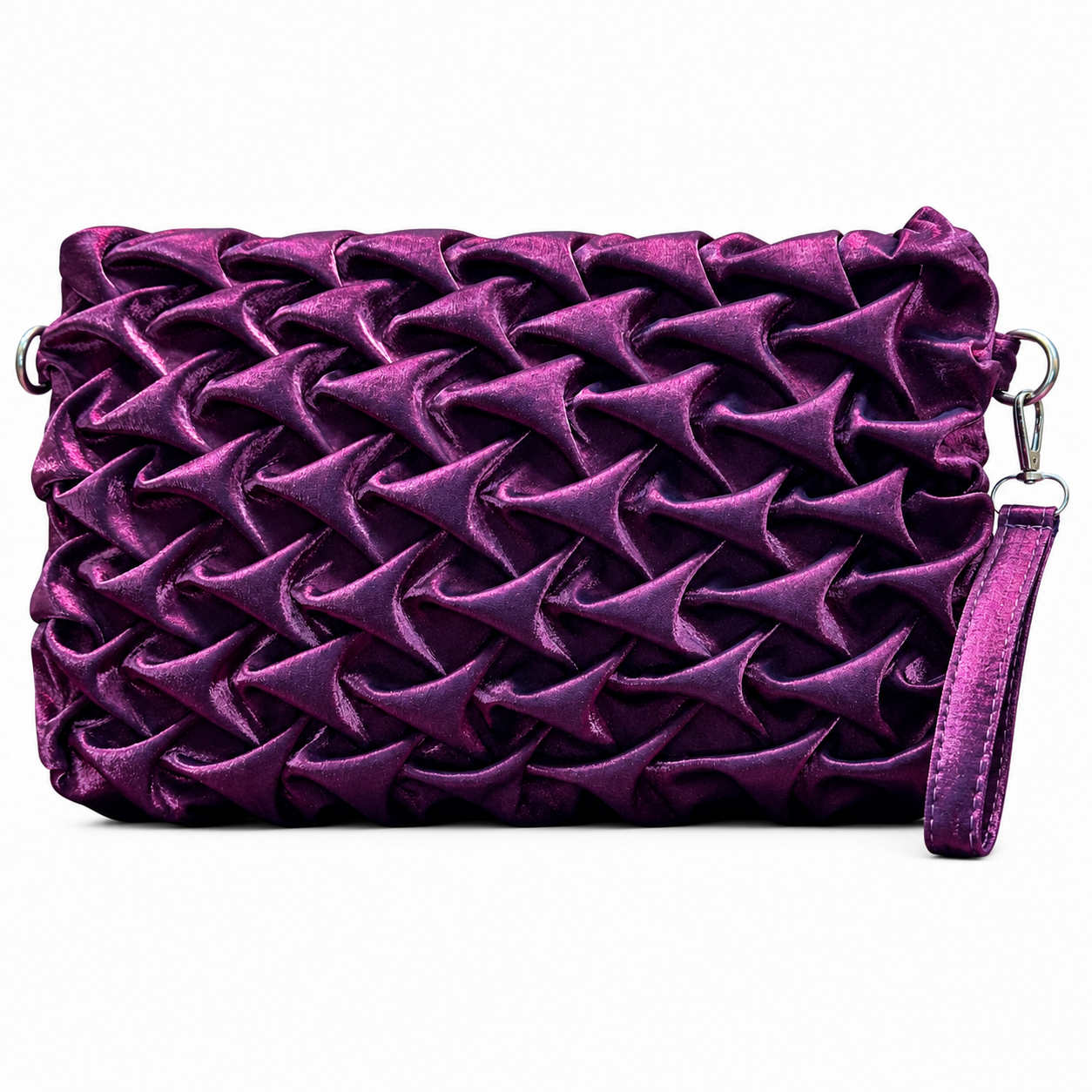 Ruched Textured Clutch with Chain Strap