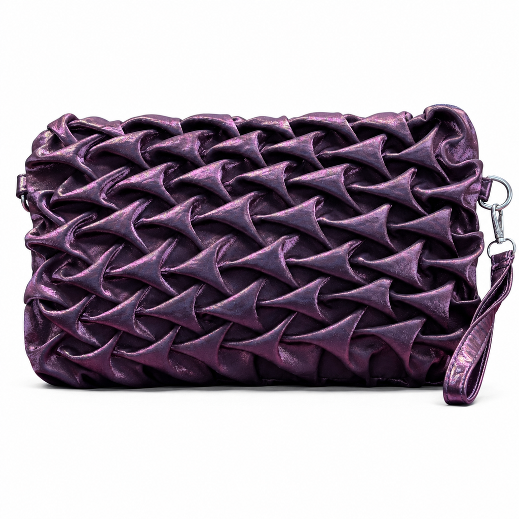 Ruched Textured Clutch with Chain Strap