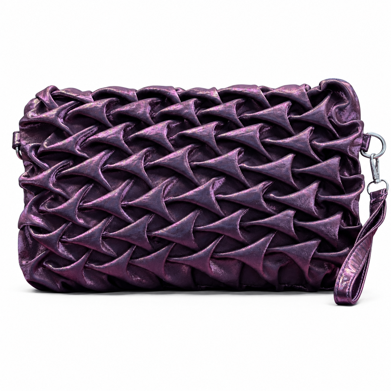 Ruched Textured Clutch with Chain Strap